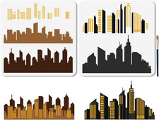 2 Pcs Layered City Building Stencil Reusable Cityscape Stencils