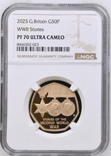 2025 Royal Mint UK Gold Proof Fifty Pence WWII Stories 50p NGC PF70 Ultra Cameo