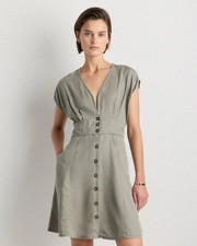 NWT Quince Vintage Wash Tencel Button Front Dress in Olive Size Small