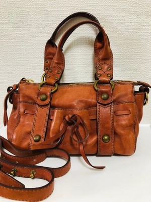 Coccinelle Satchel Handbag Tote Bag w/Shoulder Strap Leather BR USED Good Cond