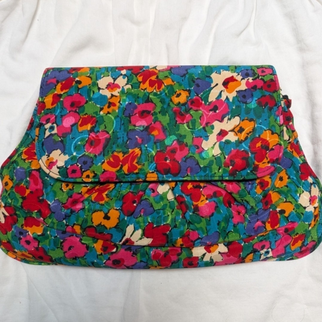 J. Renee Multicolor Floral Print Clutch Gold Hardware Party Handbag