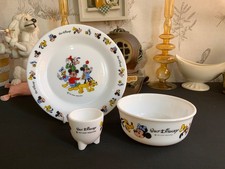 Vintage ARCOPAL Disney Bowl Plate Egg Cup Mickey Minnie Goofy Pluto Donald Franc