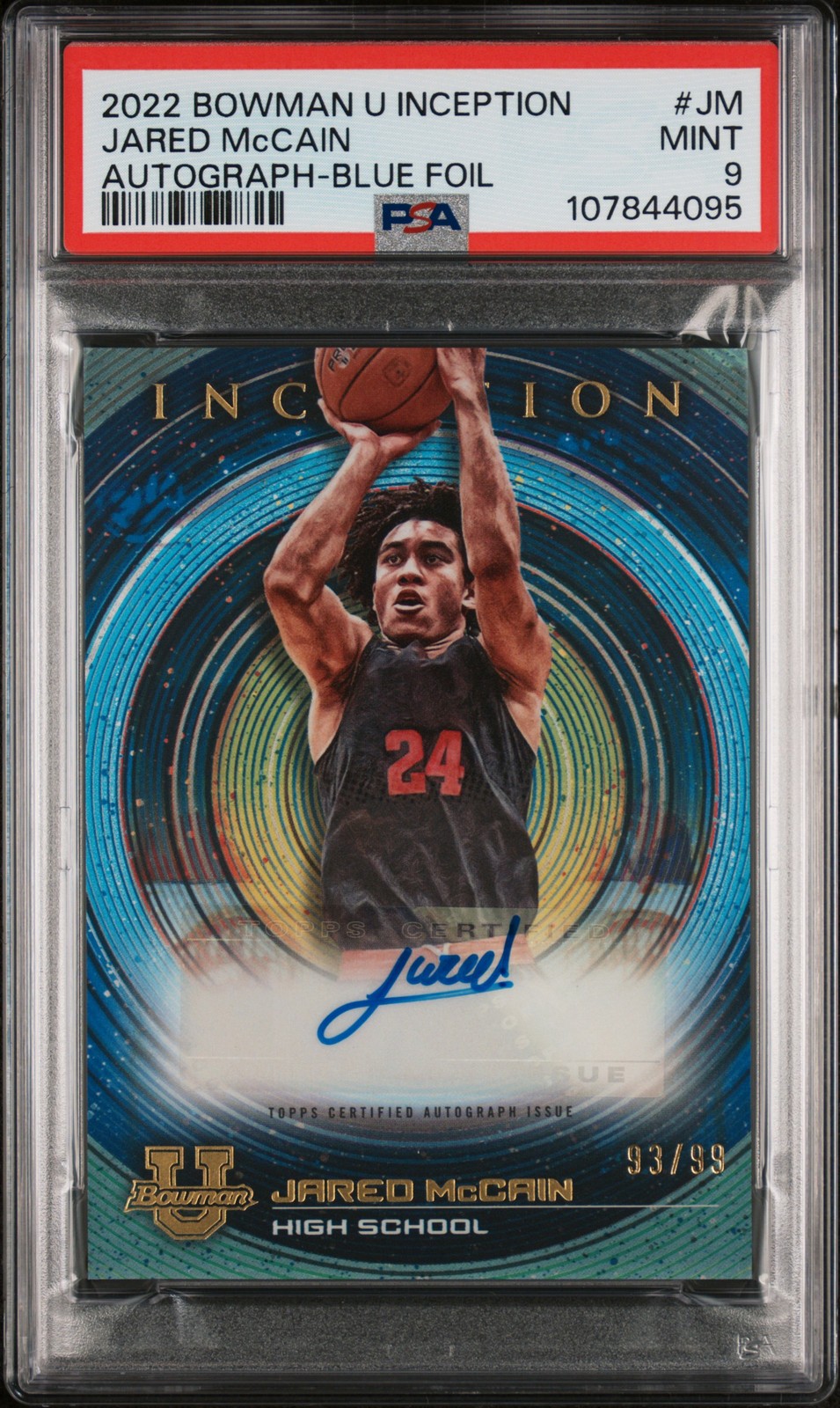 2022 BOWMAN U INCEPTION AUTOGRAPH BLUE FOIL JARED MCCAIN 93/99 PSA 9 AUTO