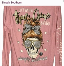 Simply Southern Long Sleeve Tshirt Size Small “ True Crimes” New With Tags