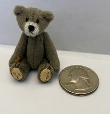 Sweet Vintage Miniature Artist Bear Velveteen Two Tone Grey Fully Jointed 2  