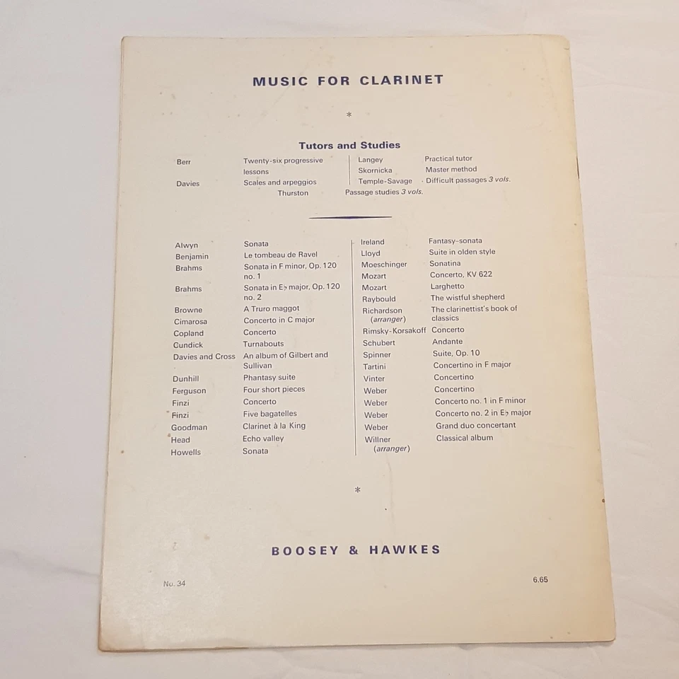 1946 Mozart Larghetto Clarinet Quintet K.V. 581 Clarinet Bb & Piano by Perry - Image 2 of 4