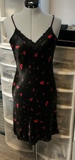 VTG Betsey Johnson Women's Full Slip Floral Black Red Green Adjustable Straps 10