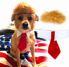 Trump Style Pet Costume Dog Wig, Dog Clothes with Collar  Tie Head Wear Apparel