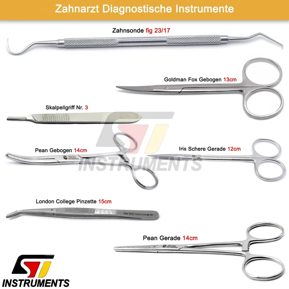 SLITE TECH INSTRUMENTS Zahndiagnostik Instrumente Sonde Schere Arterienklemme Pinzette Skalpellgriff CE