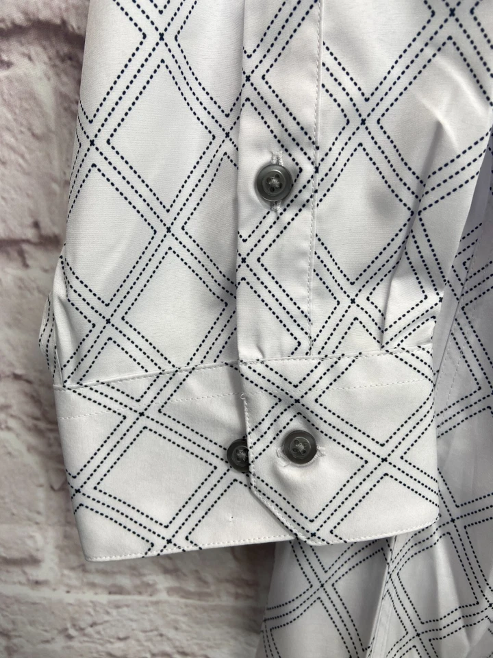 ALFANI Mens Gray REG FIT Diamond STRETCH Business-Dress Shirt SIZE 'XL' 17 32/33 - Изображение 3 из 4