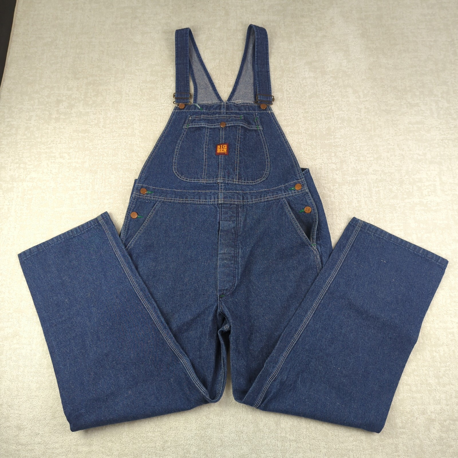 Vintage Big Ben Wrangler Bib Overalls Mens 36x30 Deni… Gem