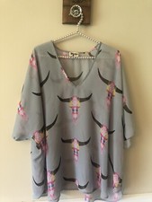 Show Me Your Mumu Womens Size S Tunic Top Lite Bright Bull Head Blue Boho