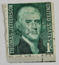 U.S. Postage Stamp ~ THOMAS JEFFERSON ~ 1¢ Green Stamp ~ Used/Posted ~ 1968  -01