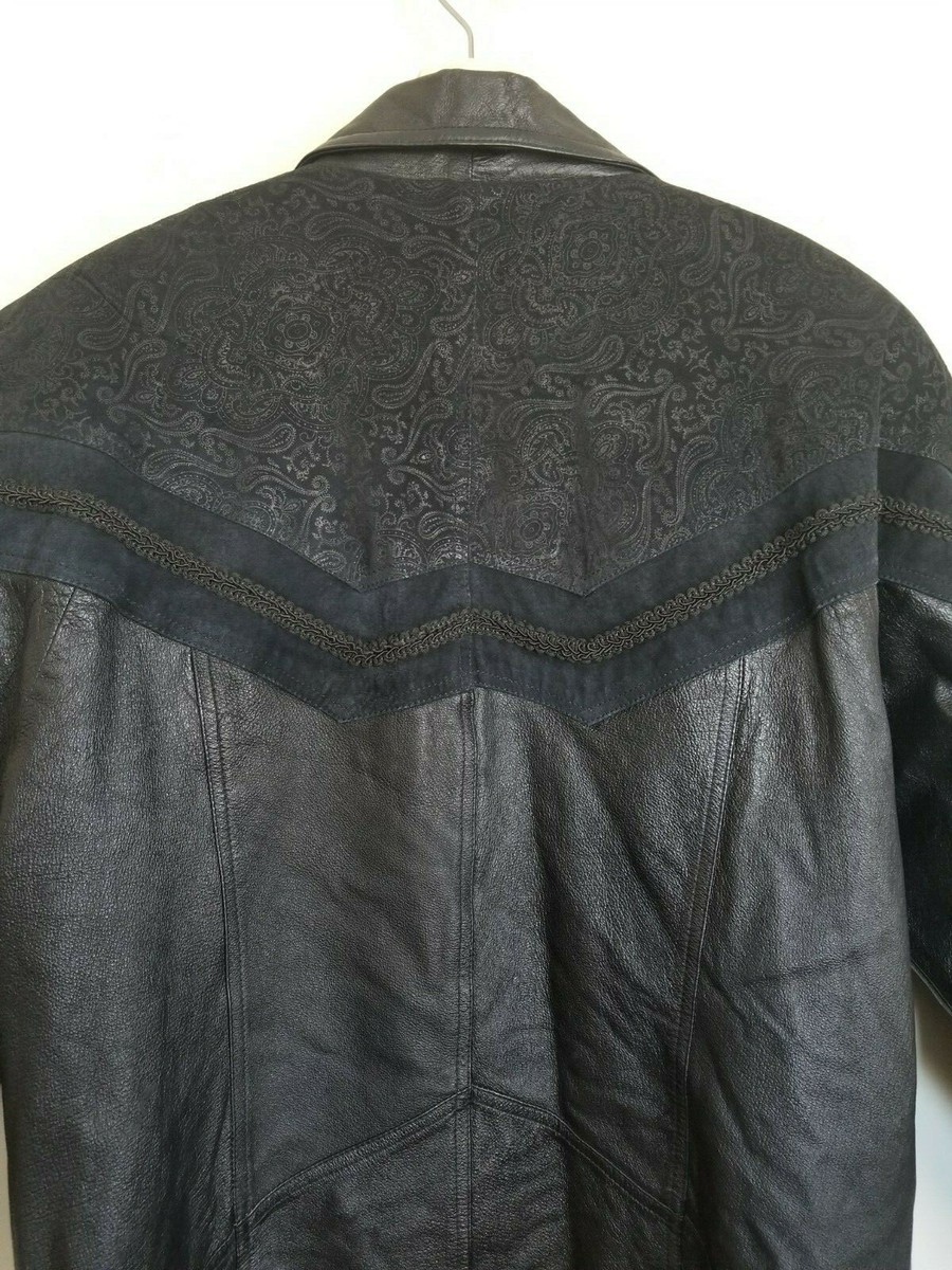Italy Brand Vintage Jacket Black Leather Suede Design Buttons