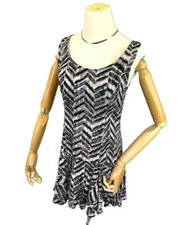 Free People Mini Dress Tuniv Top Womens 2 Black White Herringbone Sleeveless