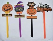 Lot of 4 Halloween Fall Pumpkin Cat Lawn Garden Stakes 24"