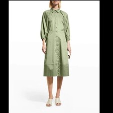 HARSHMAN Muriel 3/4-Sleeve Midi Shirtdress Matcha Green SZ XS