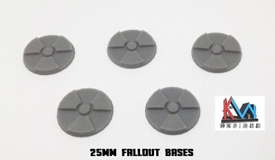 3D Printed - 25mm Fallout / Nuclear Bases - Set of 5 Bases