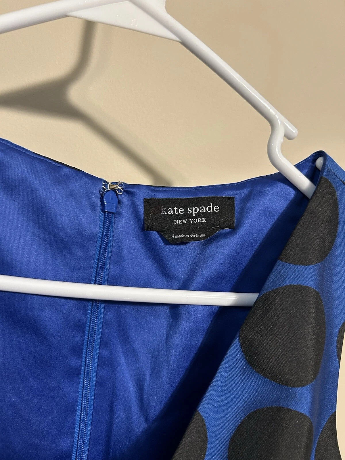 Mini abito Kate Spade scollo a V senza maniche a pois artistico nero blu taglia 4