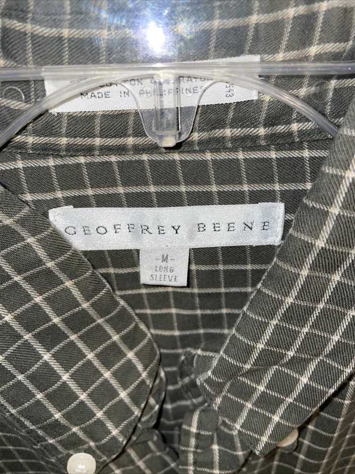 Camisa de Vestir Geoffrey Beene Para Hombre Talla Mediana Gris Rayas Negocios Formal Ciudad Foto 2 de 4
