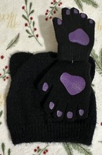Kids/ Toddlers Cat Beanie Hat Ears Gloves Set Fall Winter One Size NWT