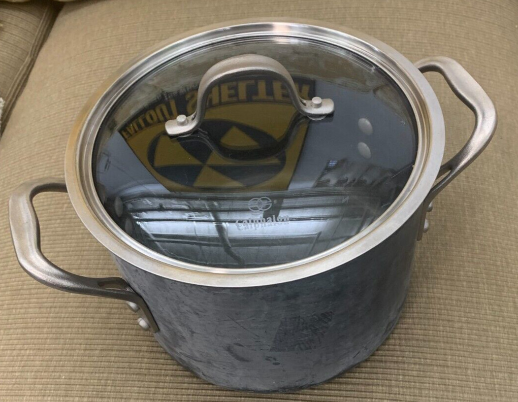 Vintage CALPHALON #870 Hard Anodized 6.5 QT Stockpot Dutch Oven w/ Glass Lid VG