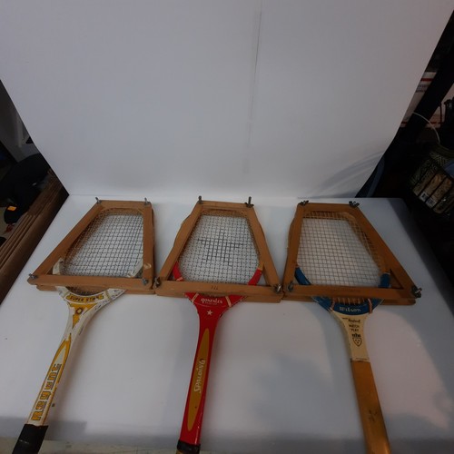 Wooden 3 Tennis Rackets with Frames Wilson, Spalding, Regent Price Cup Gonzales
