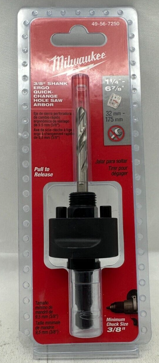 Milwaukee 49567250 3/8" Shank Ergo QuickChange Hole Saw Arbor. New