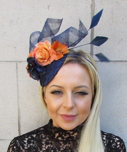 Navy Blue Orange Rose Flower Feather 