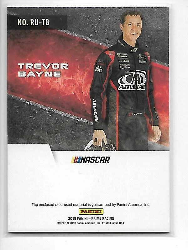 TREVOR BAYNE 2019 PANINI PRIME RACE USED FIRESUITS 48/50 - Image 2 of 2