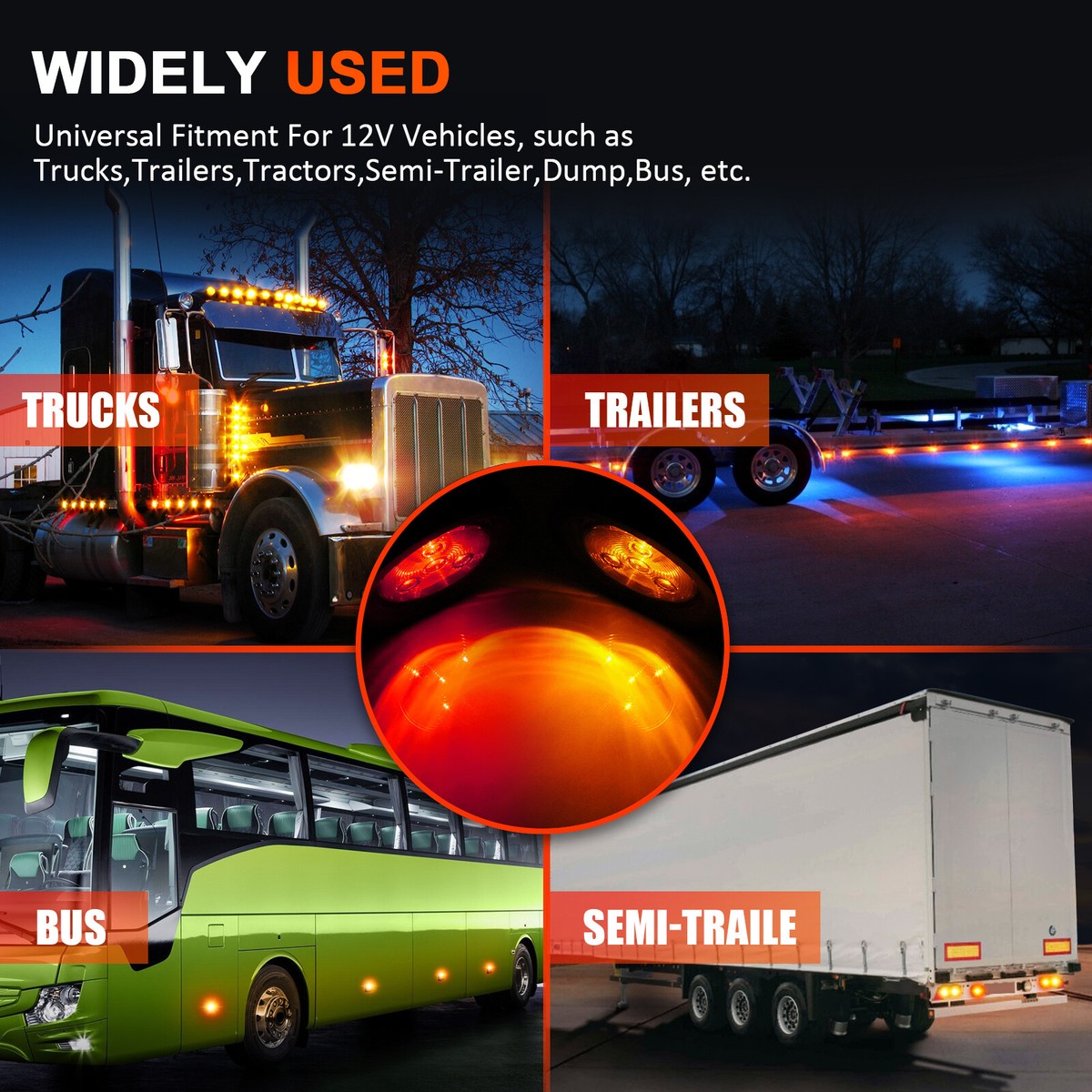 2 Amber LED Side Marker Lights – 2.5” Round, Waterproof, DOT/SAE Compliant
