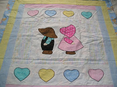 Hand made baby quilt Sun Bonnet Sam Sue Precious Moments cotton Pastels 17 SALE
