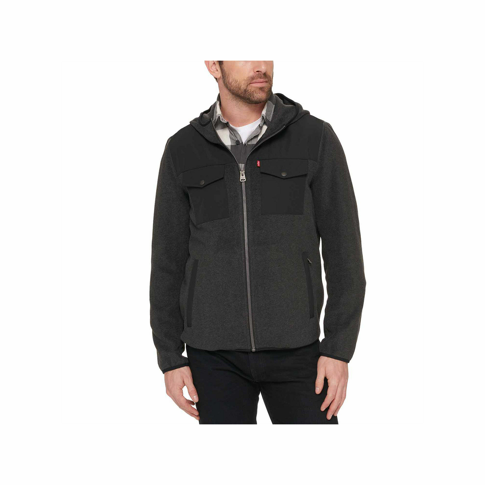 Levi's BLACK CHARCOAL Men's Hooded Fleece Jacket, M eBay