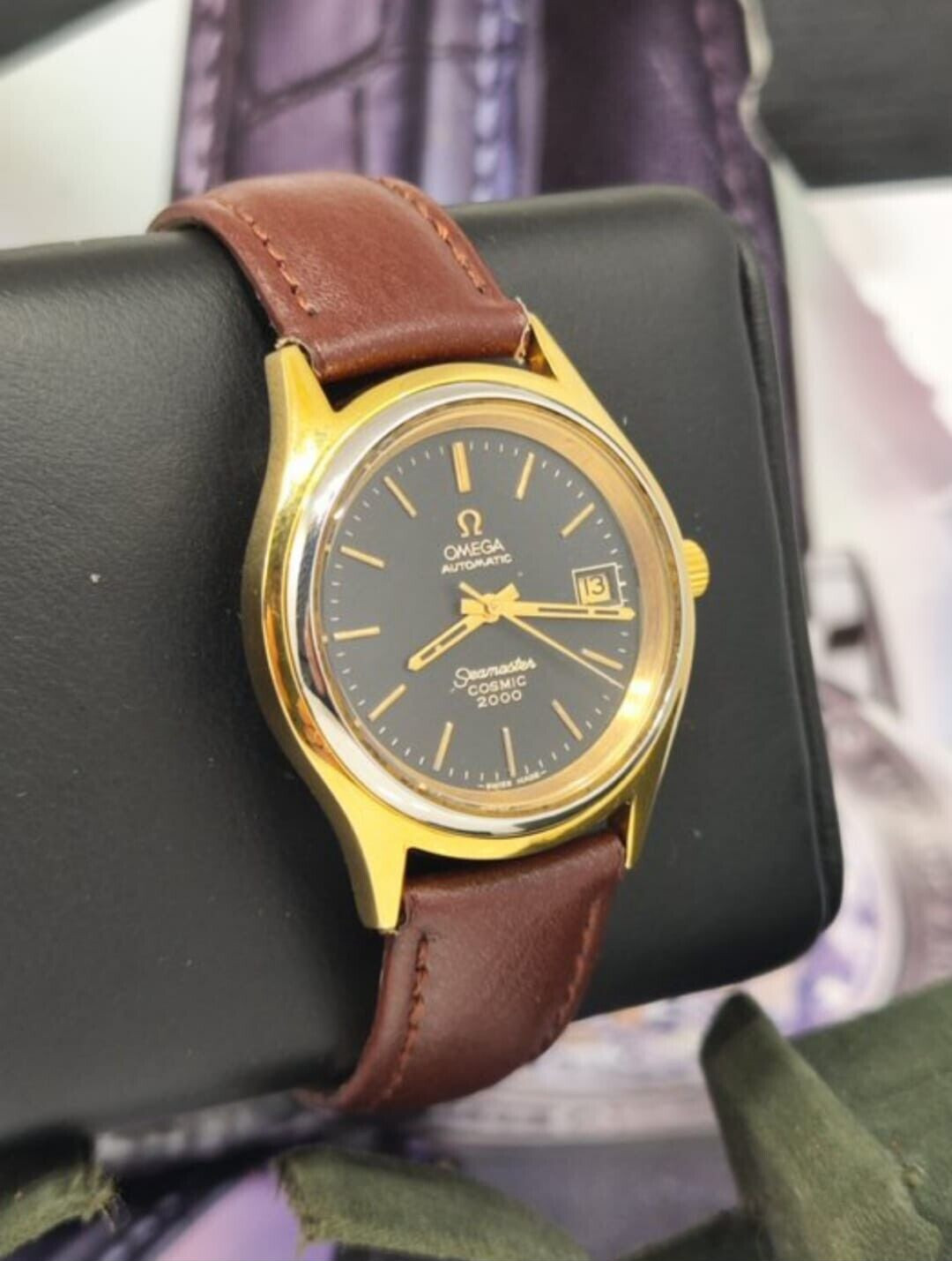 Rare Vintage Omega Seamaster Cosmic 2000 Black Gold Dial 38mm image 2