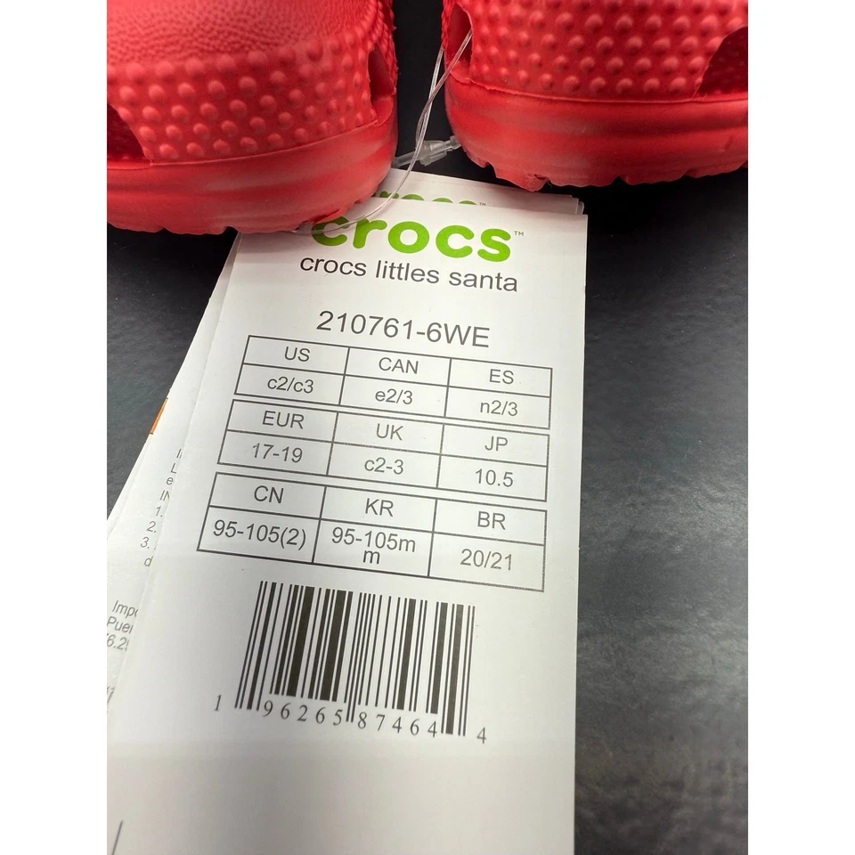 Crocs Littles Санта с подкладкой Baby размер C2 C3 поскользнуться на сабо красный Рождественские туфли новый - Изображение 3 из 4