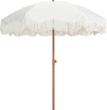 AMMSUN Boho Fringe Umbrella Outdoor Patio, 6.5ft UPF50 Picnic Antique White