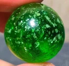 31/32"+ Early LARGE Left Twist Emerald Green Base Glass Mica Marbles (GP) NM++++