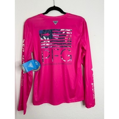 Columbia PFG Women Pink Long Sleeve Sun Shirt UPF 50 Sea Hag Marina Florida S