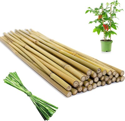 [32 Pcs] Garden Stakes, 18 Inches Natural Bamboo Plant Stakes, Plant Support Sta