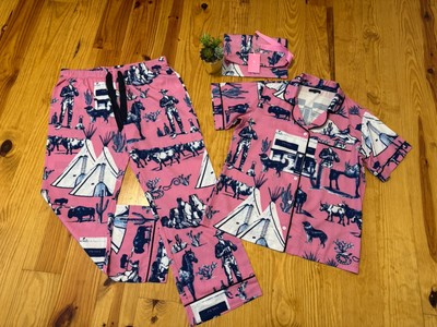 NWT Katie Kime MARFA Toile Pant Set Women s Navy/Pink MED Including Bag