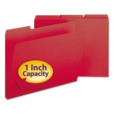 Pressboard File Folder, 1/3-Cut Tab, 1" Expansion, Letter Size, Bright Red, 2...