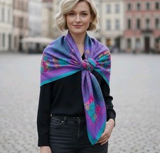 Vintage Colorful Floral Patchwork Scarf 46x46 Glentex Japan