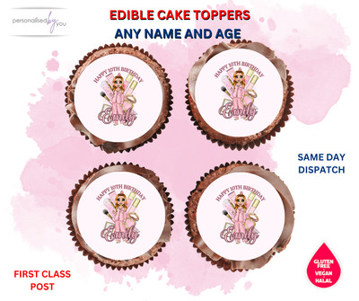 ESSBARE Cupcake MAKE-UP Motiv Topper personalisiert bedruckt Zuckerguss Reiswaffel rot