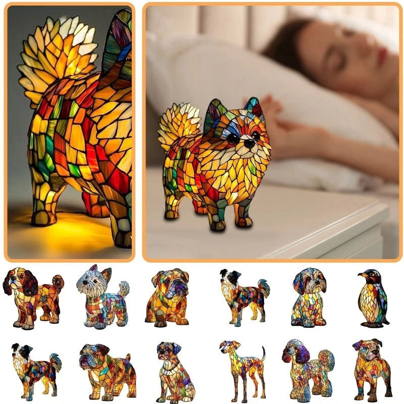 JINGWEIWORLD LED Dog Night Light–Vintage French Dog Art Resin Lamp for Home Christmas Decor
