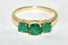 14K Gold Emerald Trilogy Ring 0.68ct Size L½
