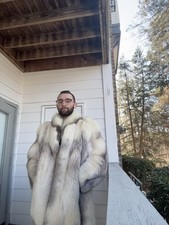 Stunning Genuine Saga Shadow Blue Fox Stroller Fur Coat Real Fur Minor damage