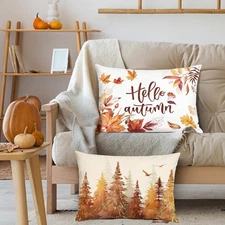 Bonhause Hello Autumn Lumbar Pillow Covers 20 x 12 (Pack of 2), Fall Leaves-2 