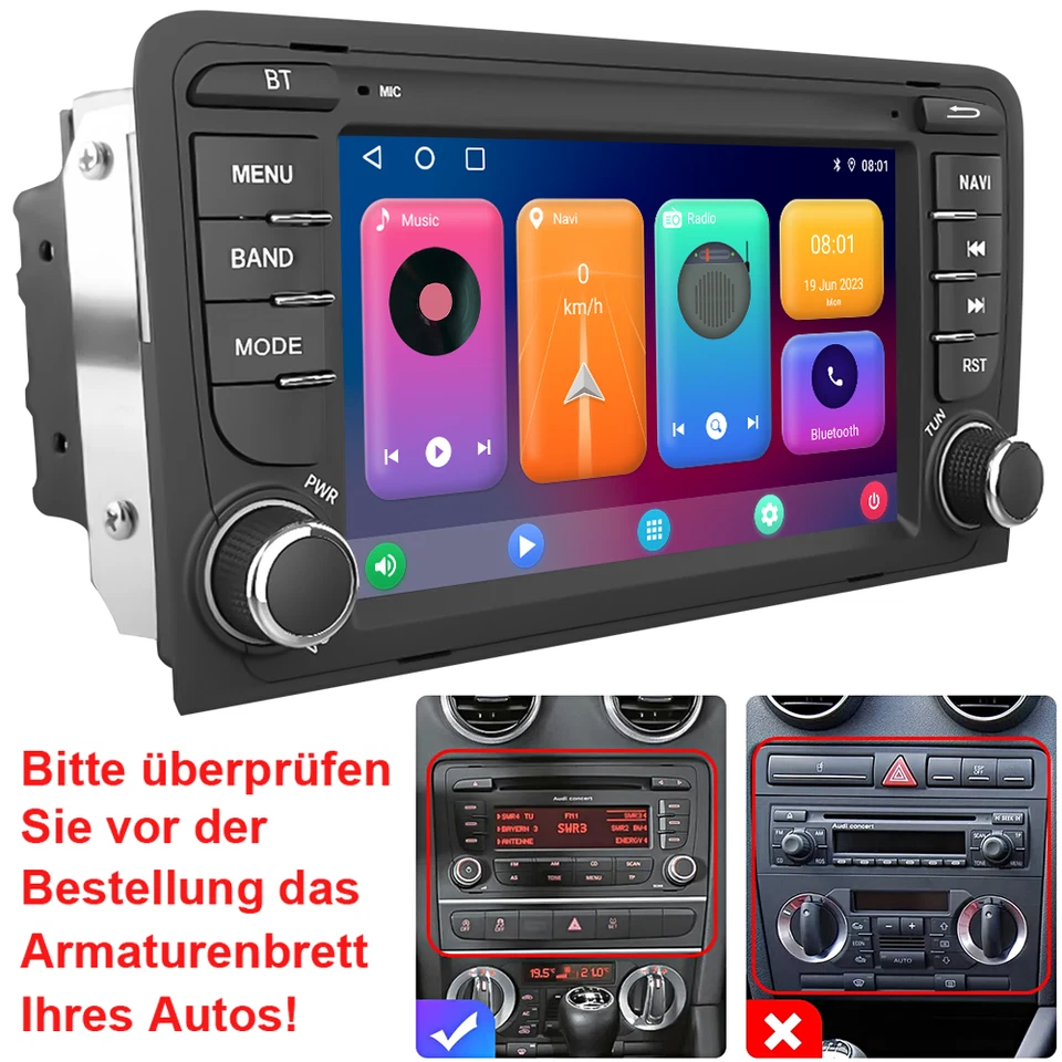 DAB+2Din 64GB Android 13 CarPlay GPS Navi Autoradio+CAM Für Audi A3 2003-2012 S3 - Bild 3 von 4