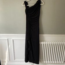 Coast Body Con Fitted Dress UK 8 Black Stretchy Midi Slit Ruffled Evening Party