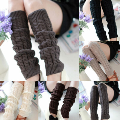 Women Leg Warmers Crochet Knit Ribbed Knee High Solid Winter Boot Wool Sock Long